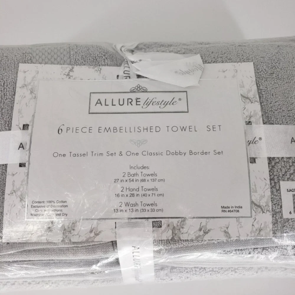 Allure Lifestyle Jacquard Tasseled Towel Set 6-Piece - Silver